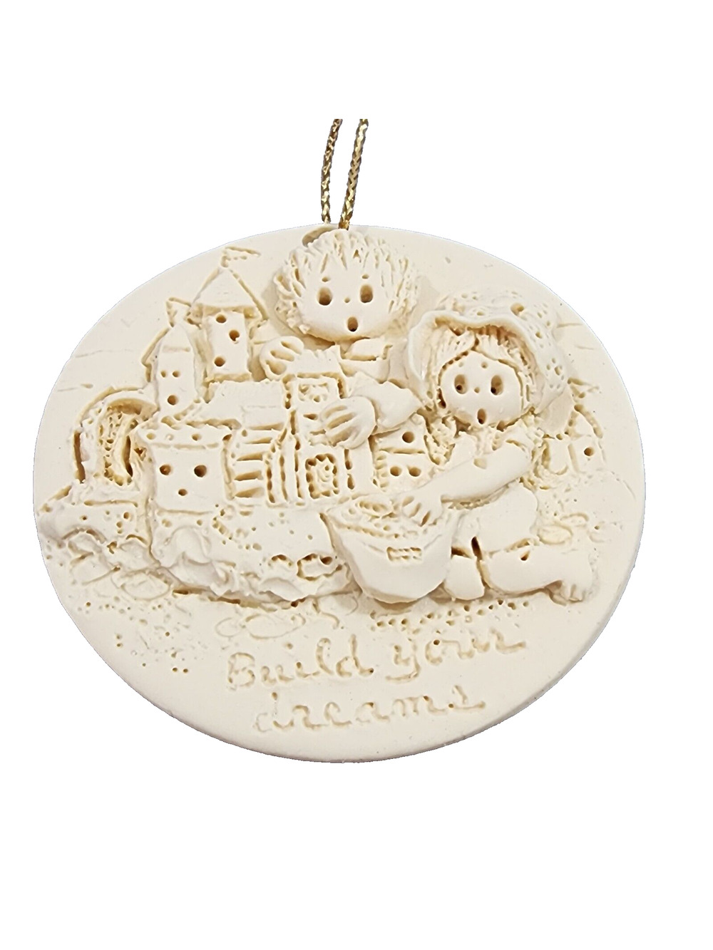 1993 BUILD YOUR DREAMS Boy Girl Sandcastle Christmas Ornament Vintage La Berge